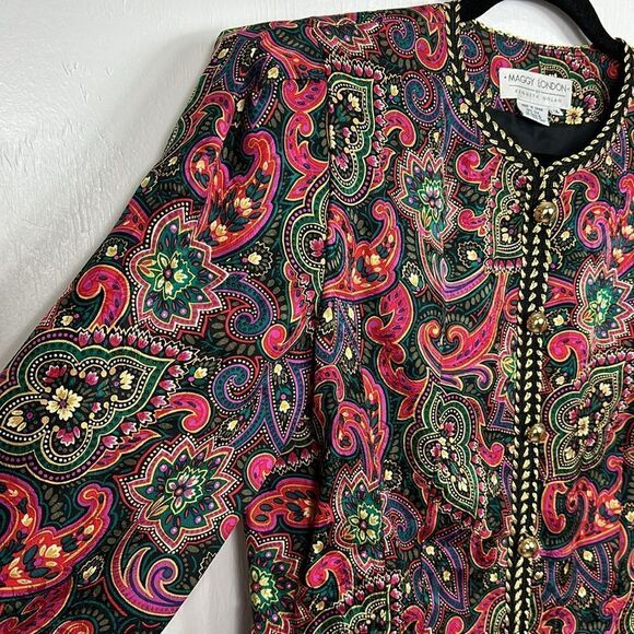 Maggy London Vintage Silk Button Closure Paisley Print Jacket Size 14 - Picture 2 of 10